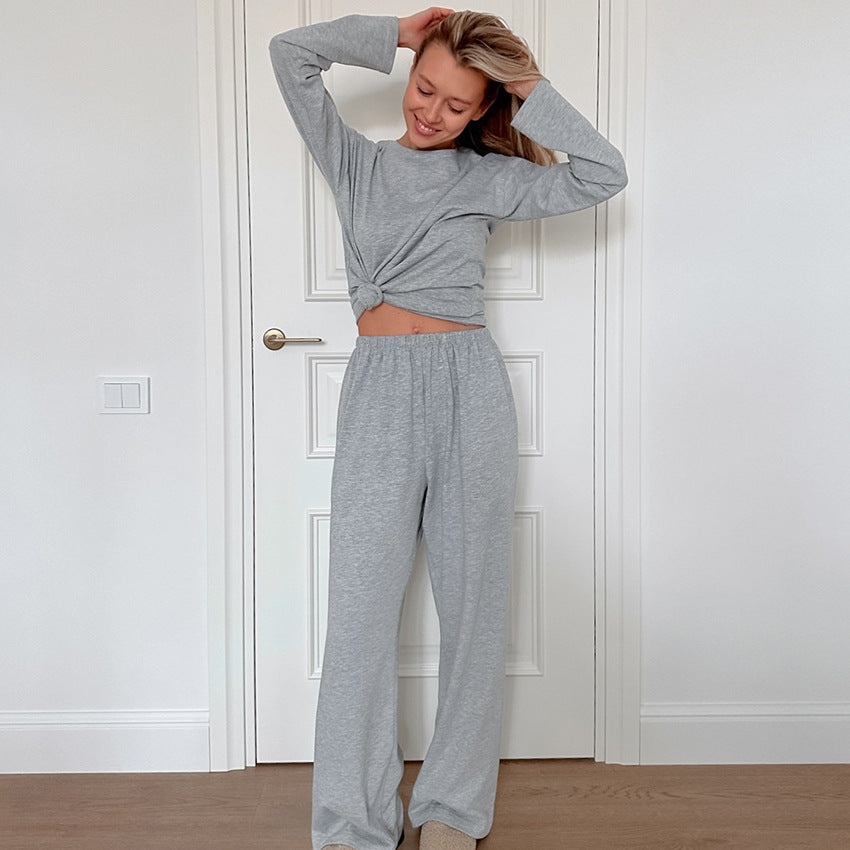 Autumn Casual Loose Long-Sleeved Trousers Pajamas Women Can Wear outside Comfortable Breathable Knitted Home Wear