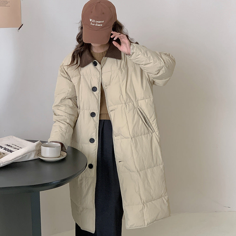 Cotton Jacket Overknee Mid Length Loose Thick Cotton Coat Cotton Jacket Fashionable Jacket Tide Khaki