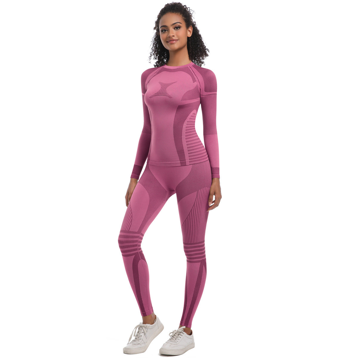 Sports Ski Set Cycling Clothing Compressing Cloth Women Wicking Thermal Underwear Yoga Clothes Fitness Two Piece Pant Sets Wine Red