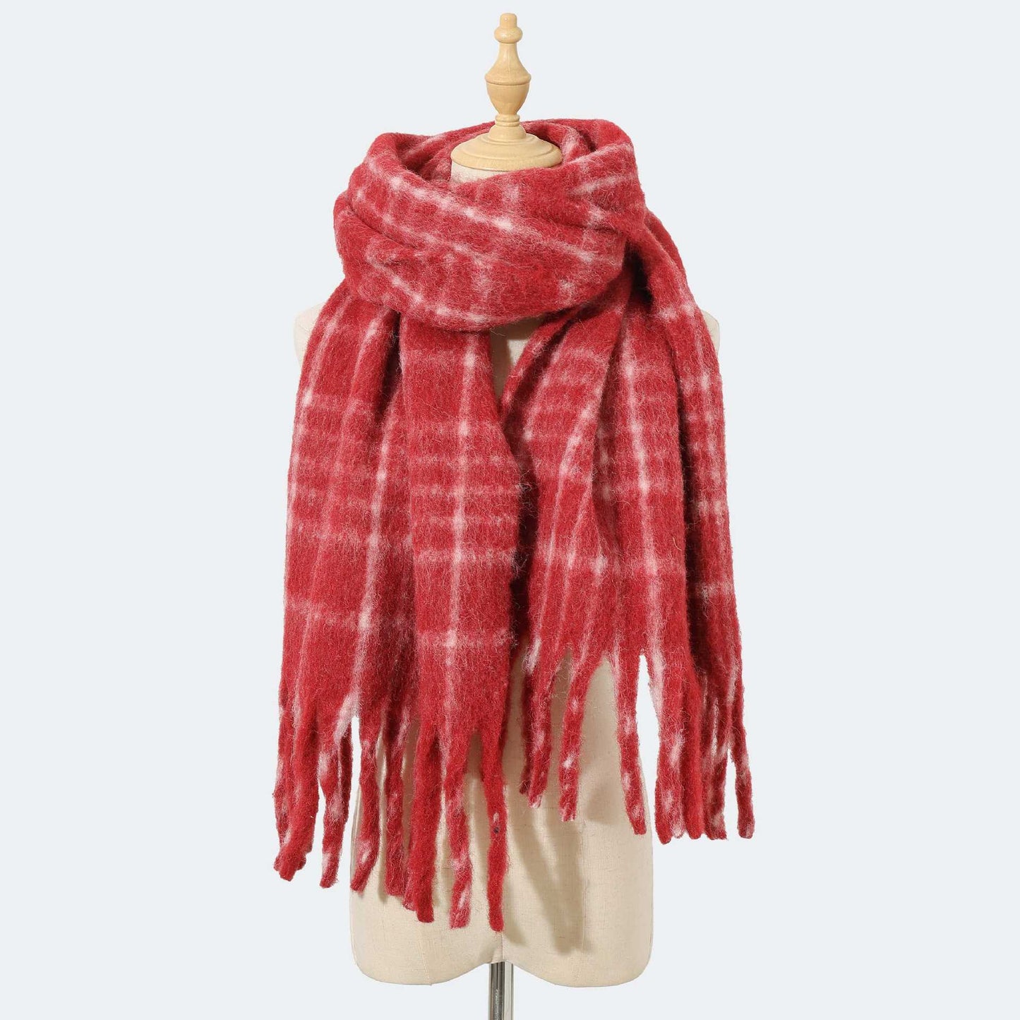 Wool Blended High Grade Scarf Ankela Red Cell Pattern Scarf Women Winter Atmosphere All Matching Scarf One Size Red