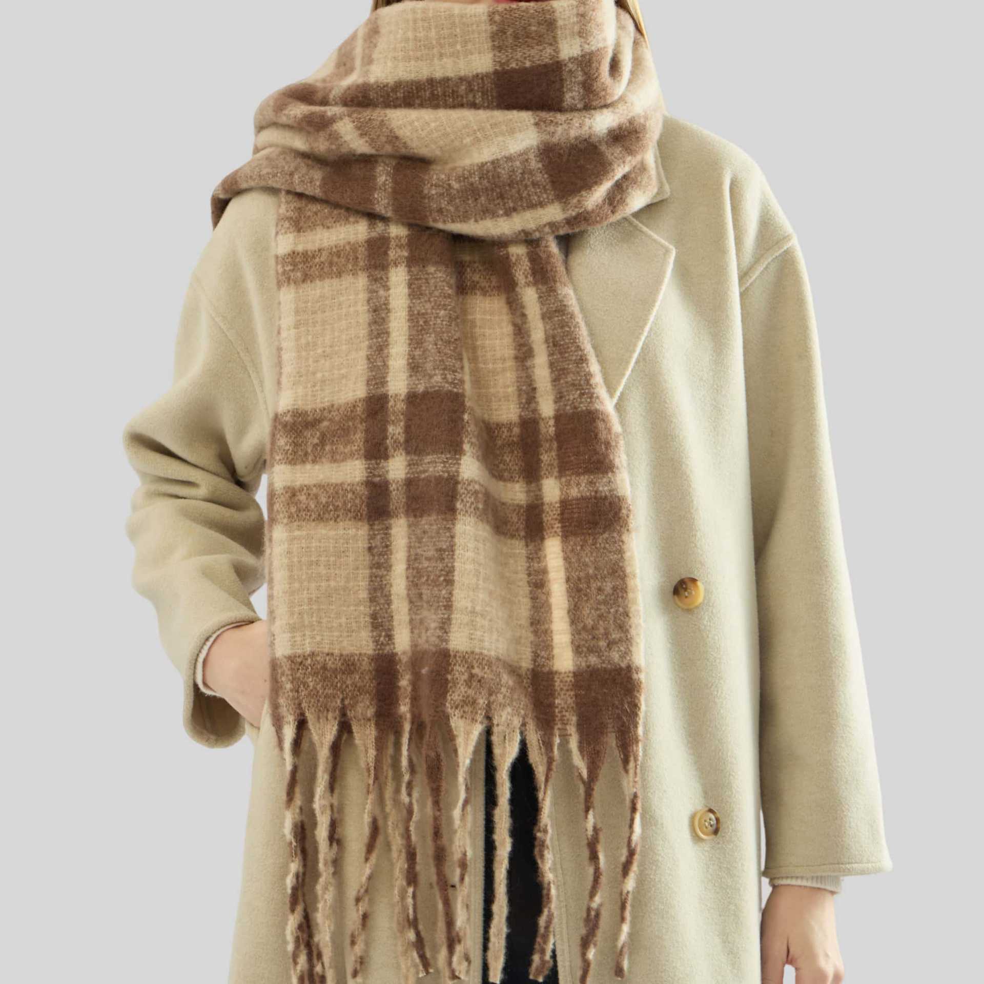 Autumn Winter Mohair Plaid Scarf for Women Thickened High Grade Cashmere like Scarf Warm Scarf