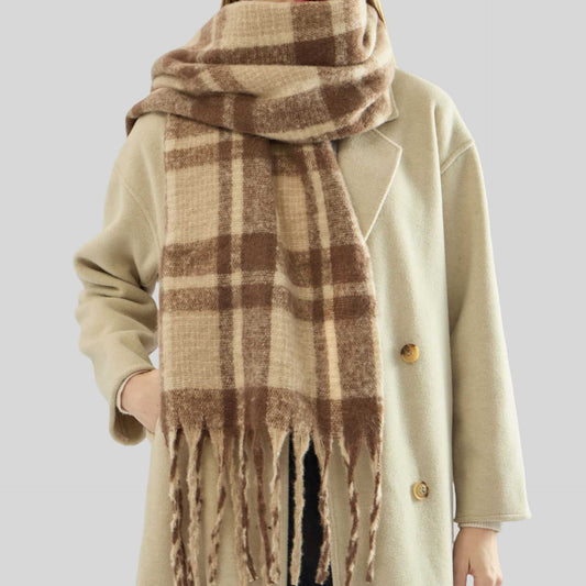 Autumn Winter Mohair Plaid Scarf for Women Thickened High Grade Cashmere like Scarf Warm Scarf