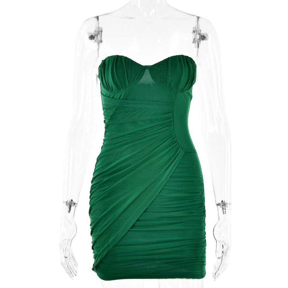 Women Clothing Summer off Neck Tube Top Dress Sexy Backless Hip Green