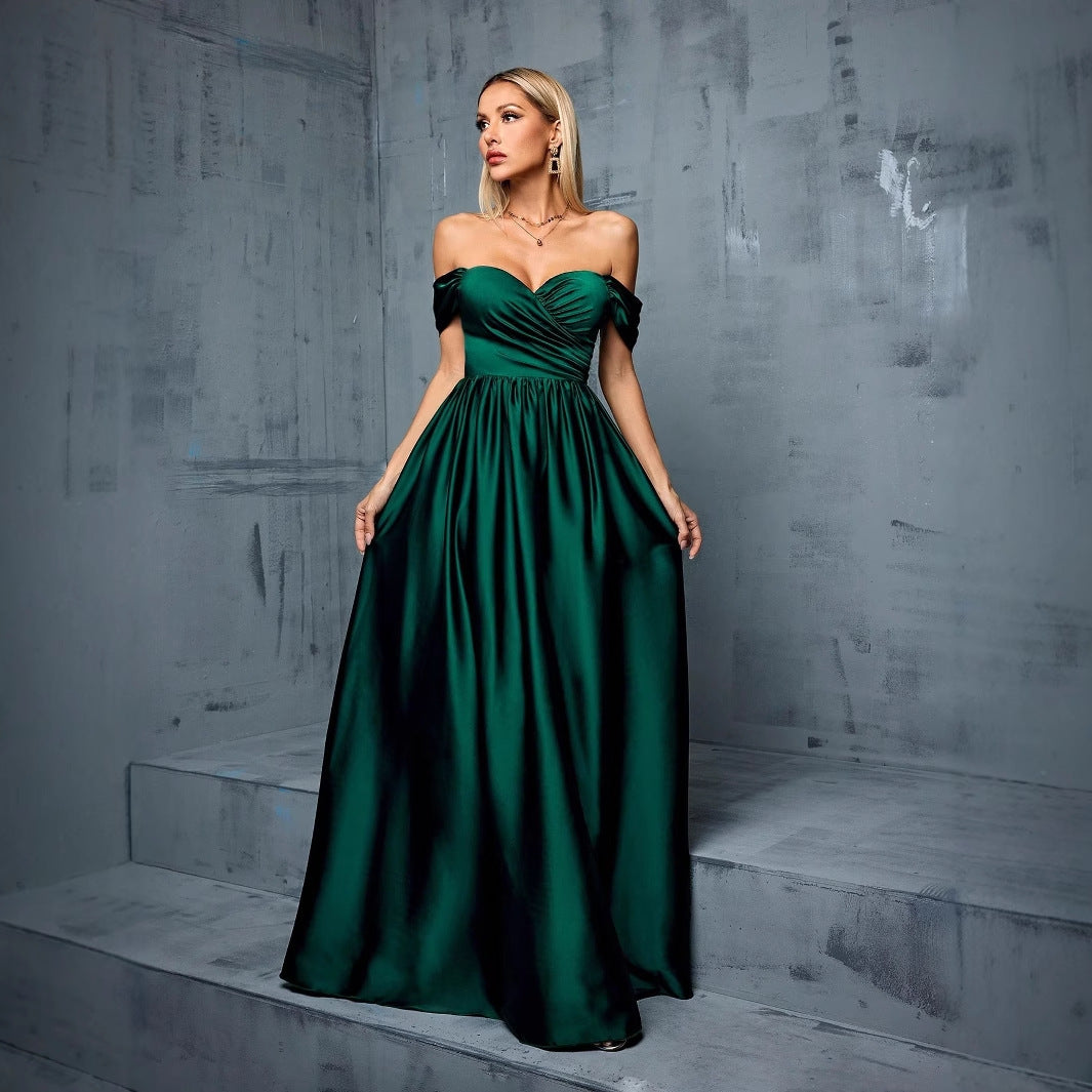 Ball Tube Top Evening Dress Christmas Party Dress off Shoulder Stage Chorus Costume Green1