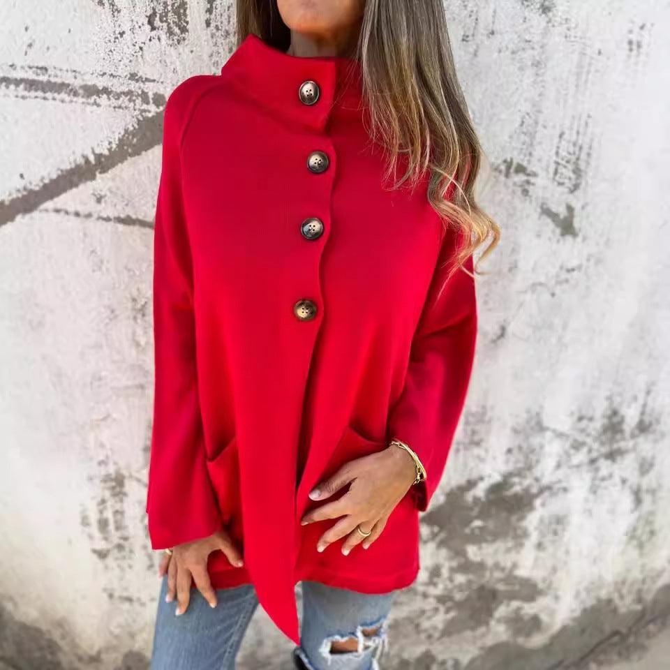 Women Clothing Autumn Winter Casual Single Breasted Stand Collar Jacket