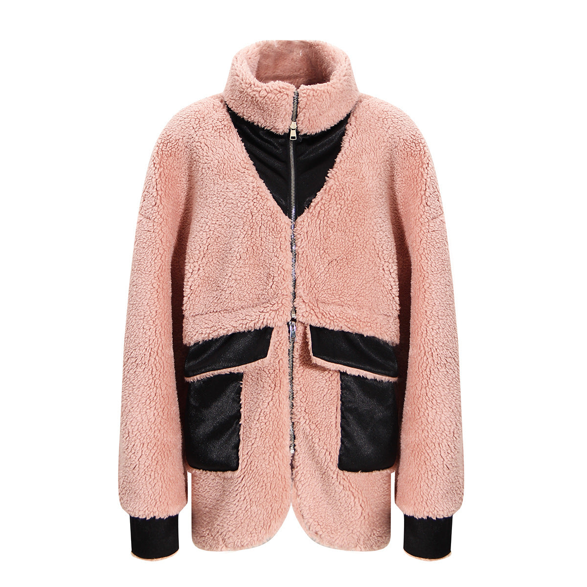 Wool Coat Women Autumn Winter Detachable Short Composite Faux Shearling Jacket Grain Sheepskin Large Pink