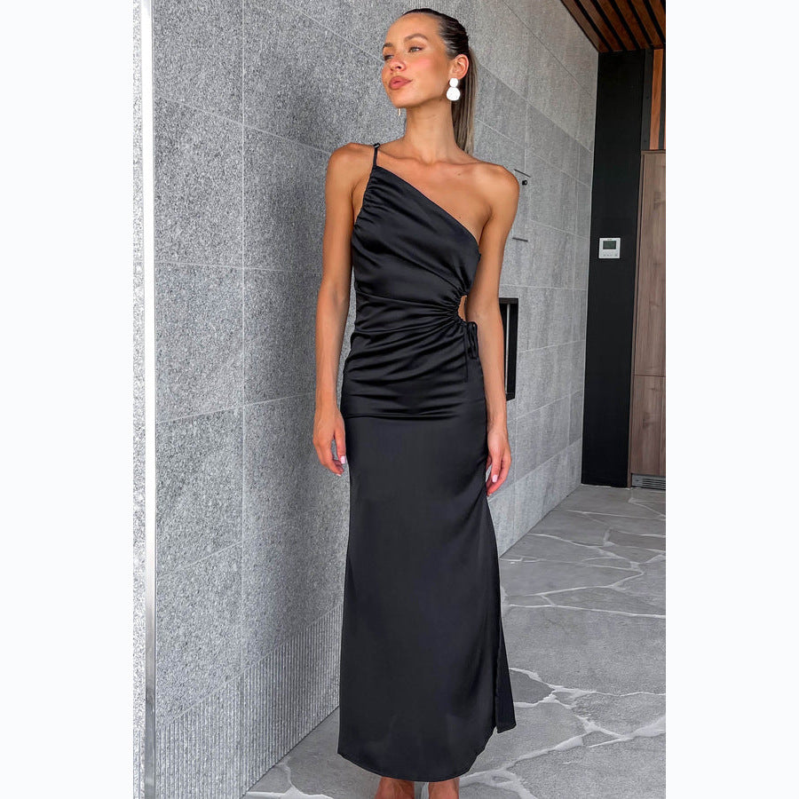 Summer Satin Sexy Oblique Shoulder Strap Dress