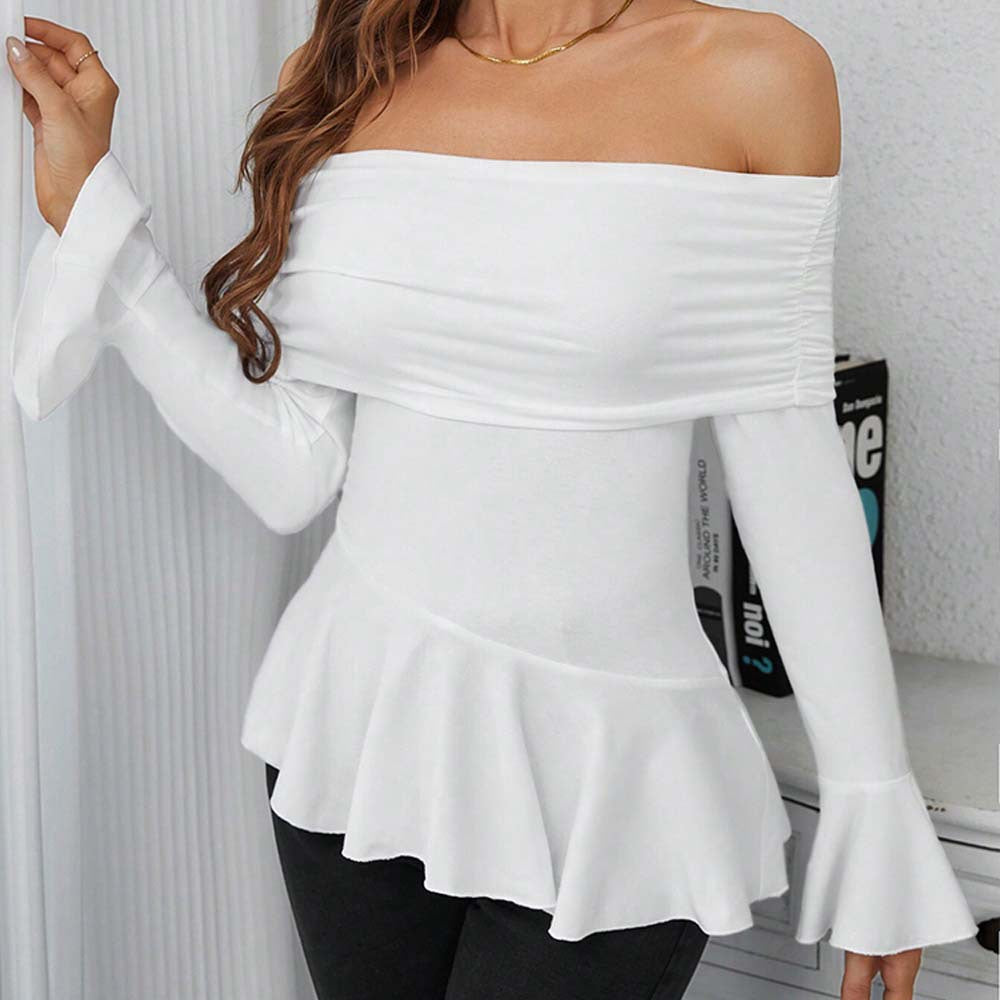 Women Clothing Adult Lady like Woman Intellectual T shirt Autumn Winter Boat Collar Slim Fit Figure Flattering Top