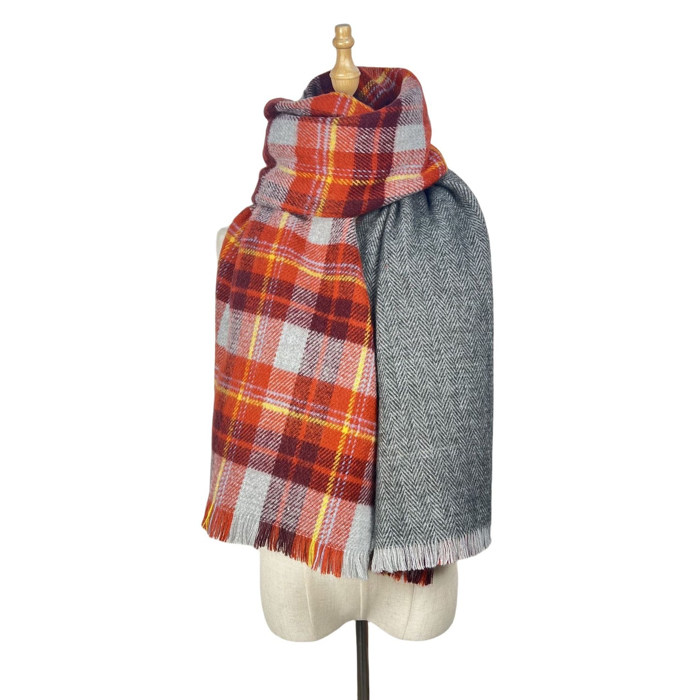 Women Cashmere like Classic Retro Double Sided Plaid Tassel Scarf Winter Thicken Thermal Scarf Shawl One Size Multi3