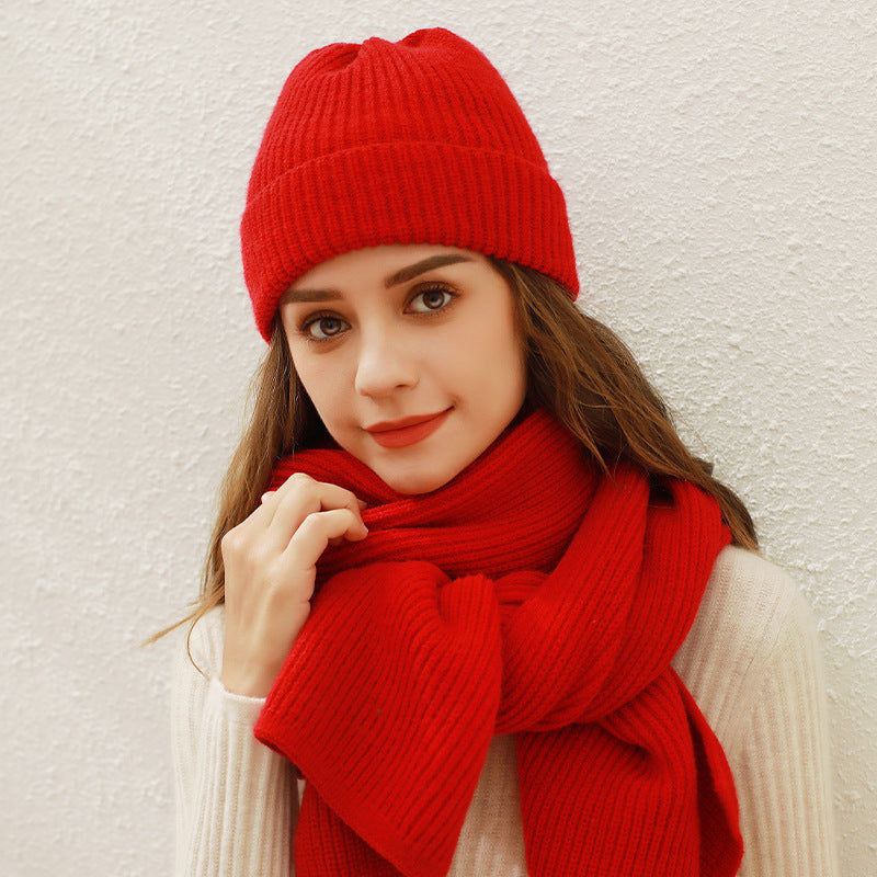 Solid Color Knitted Hat Children Autumn Winter Korean Knitted Hat Students Dome Woolen Cap Beanie Hat Tide One Size Red