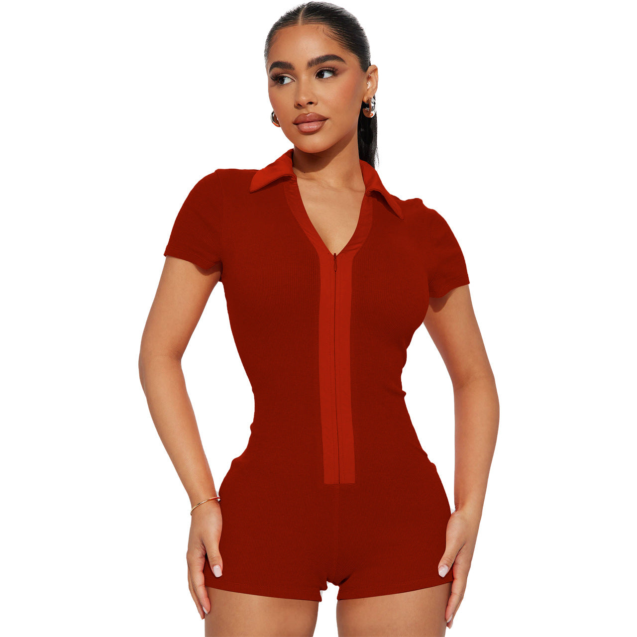 Women Clothing Sexy Satin Threaded Jumpsuit XL Red