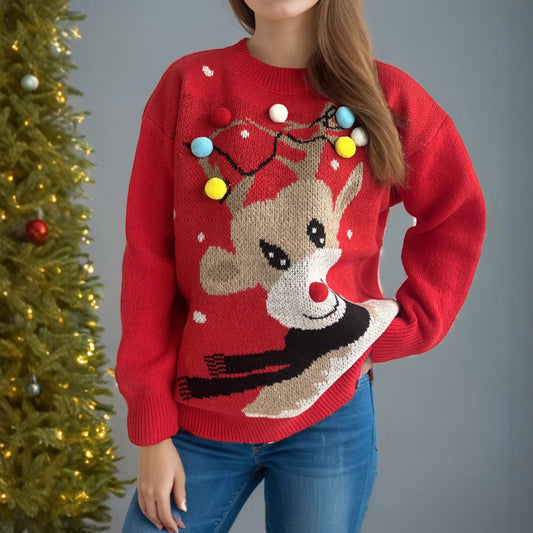 Christmas Sweater Women Autumn Winter Cartoon Deer Sweater Thickened Knitting Pullover Top