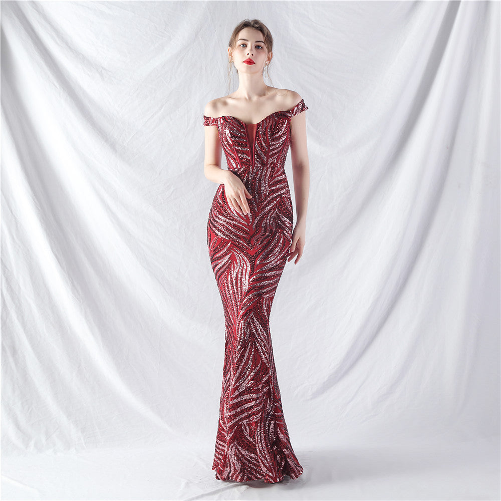 Court Boning Corset Waist Tight Vest High End Evening Dress Burgundy