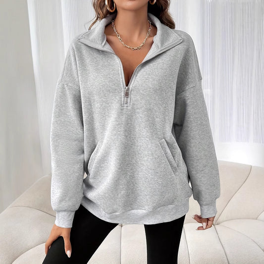 Sweater Autumn Winter Loose Long Sleeve Sweatershirt Half Zipper Sweater