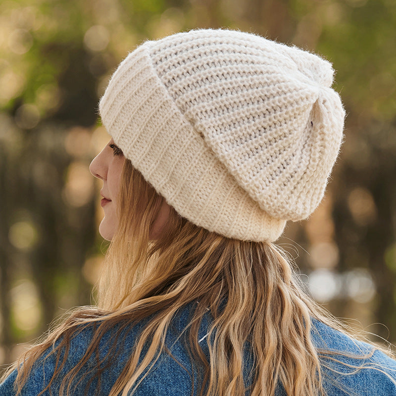 Slimming Wool Hat Autumn Winter Warm Ear Protection Beanie Hat Women Solid Color Knitted Hat