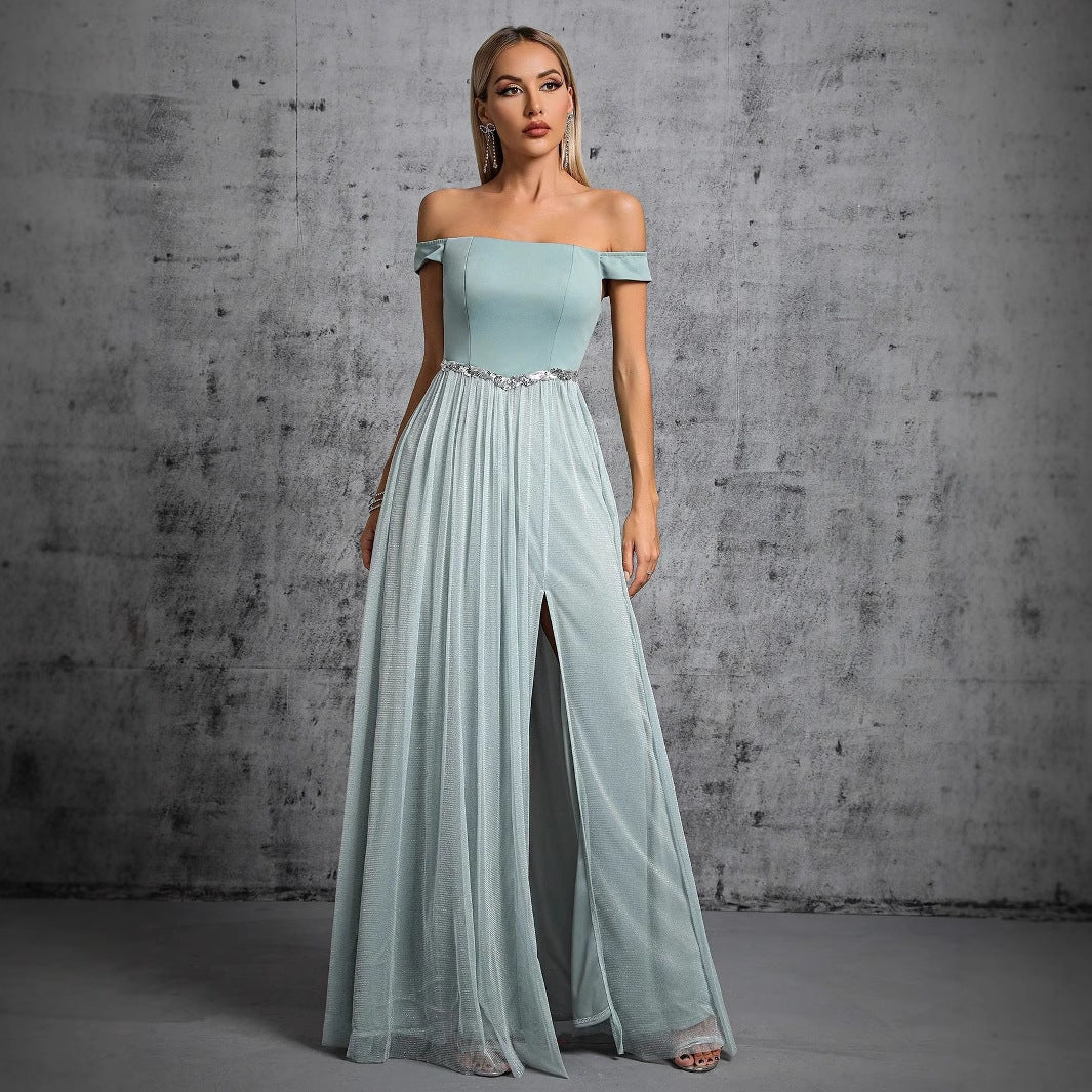 Off Shoulder Prom Evening Dress Slit Slim Fit Elegant Dress Adult Dress for Women