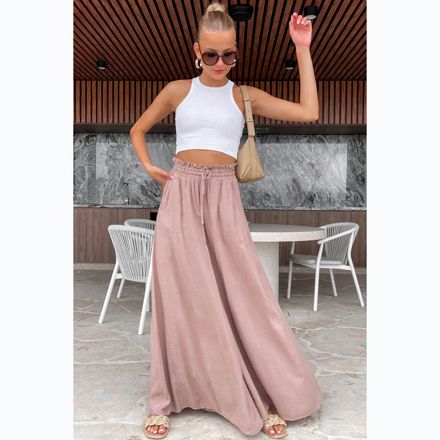 Summer Elastic Waist Casual Wide Leg Pants for Women