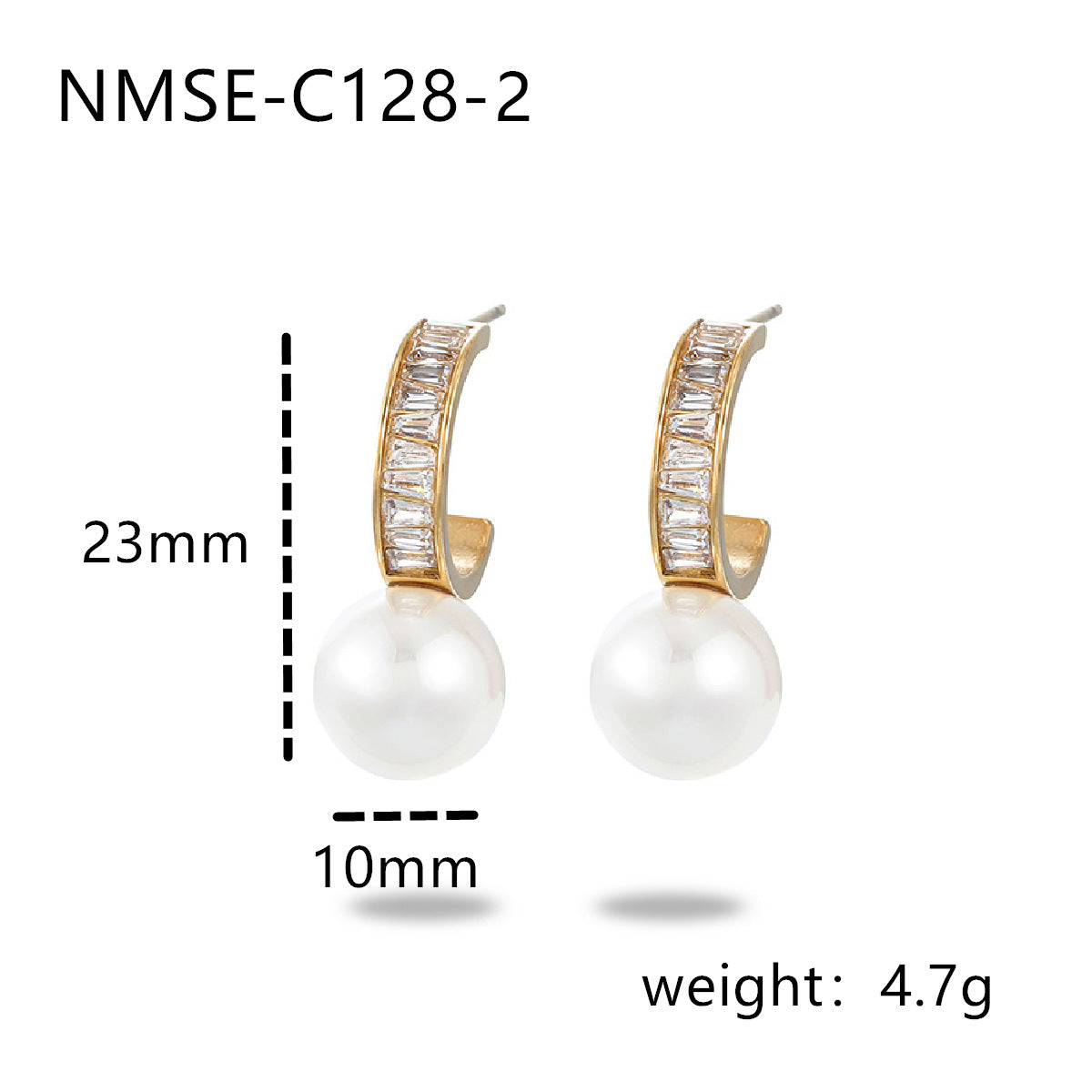 Pearl Stainless Steel Earrings Special Interest All Matching Titanium Steel Women One Size NMSE-C128-2