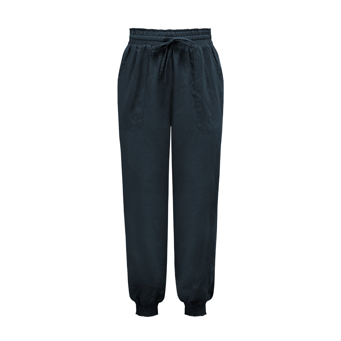 Spring Summer Women Clothing Solid Color Rayon Comfort Casual Trousers Drawstring Elastic Waist Harem Pants Dark Blue