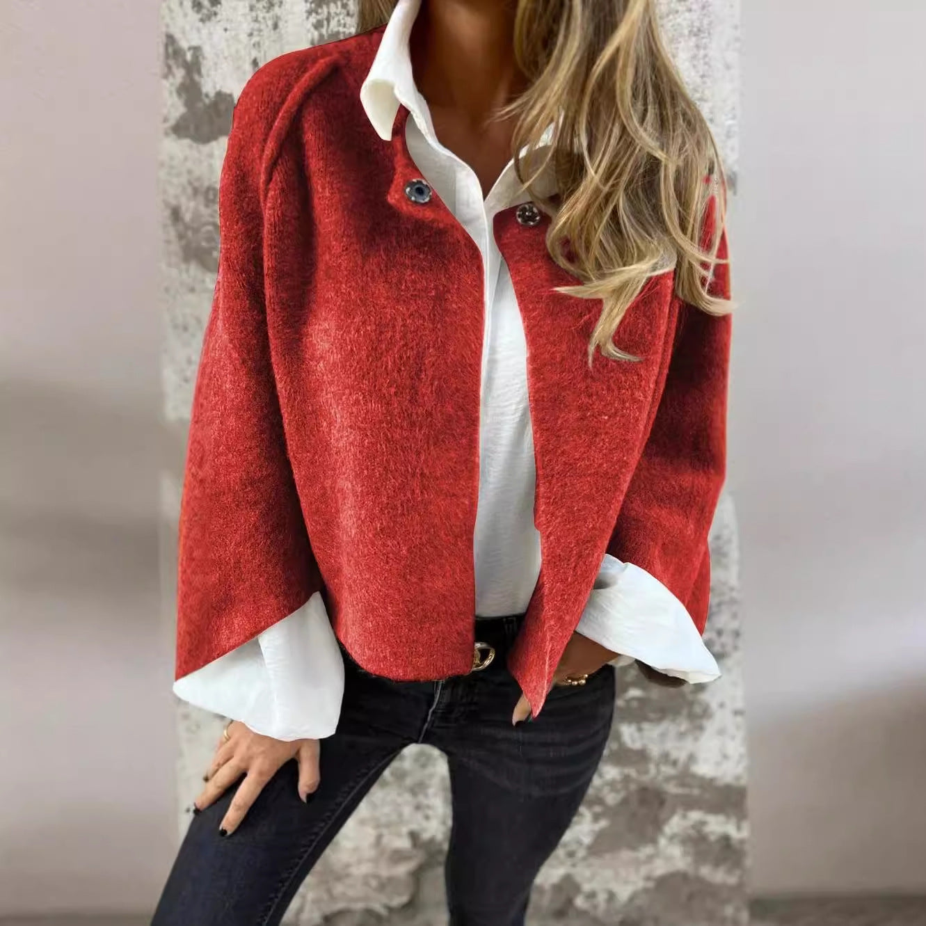 Autumn Winter Loose Short Cashmere Long Sleeve Coat