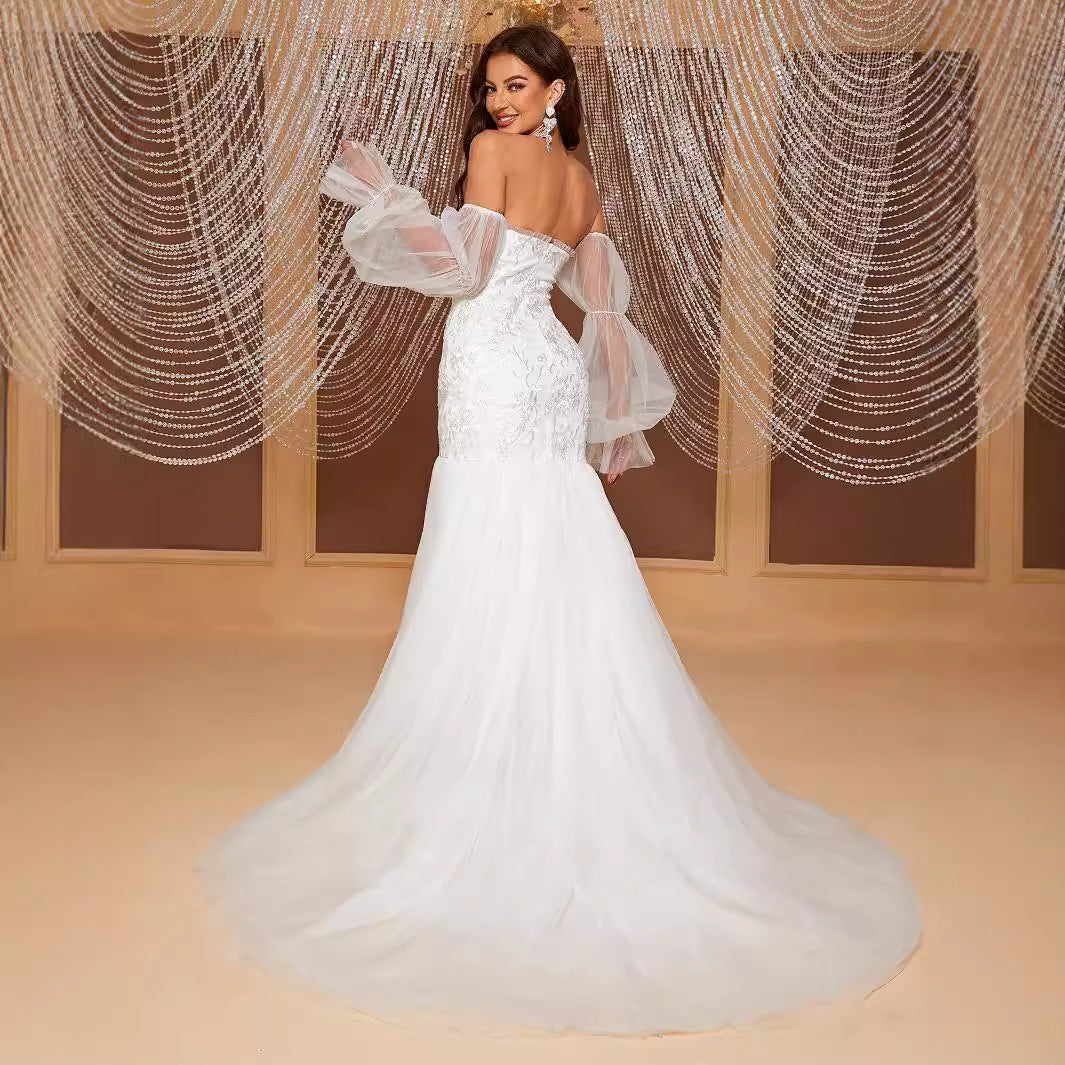 Wedding Dress Fishtail Gown off Shoulder Tube Top Hollow Out Cutout out Bridal Wedding Dress Elegant