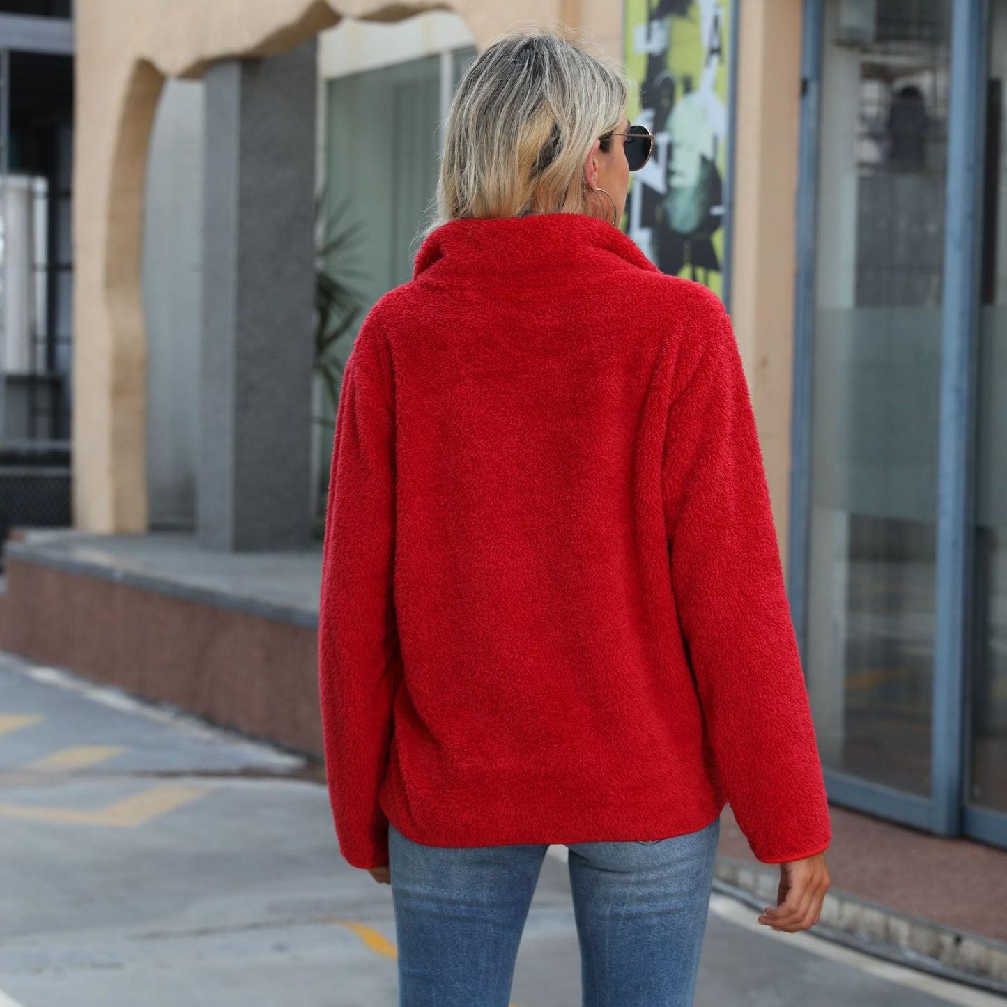 Women Autumn Clothing round Neck Long Sleeve Pullover Non-Ironing Solid Color Mid Length Plush Loose Sweater