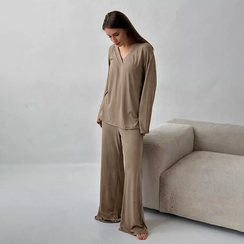 Autumn White Knitted Pajamas Loose Comfortable Long Sleeve Trousers Women Homewear