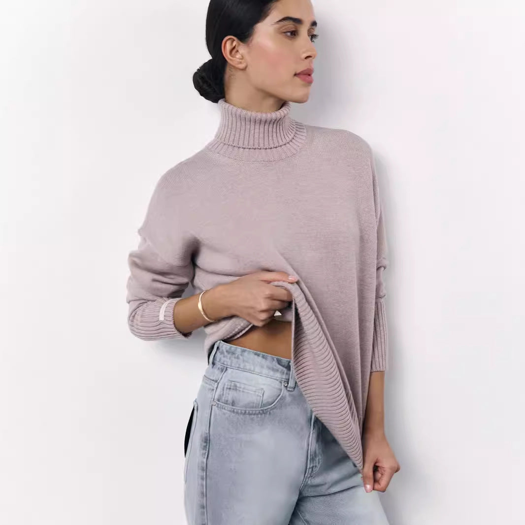 Popular Loose Turtleneck Sweater Women Autumn Winter Sweater Women Pink apricot