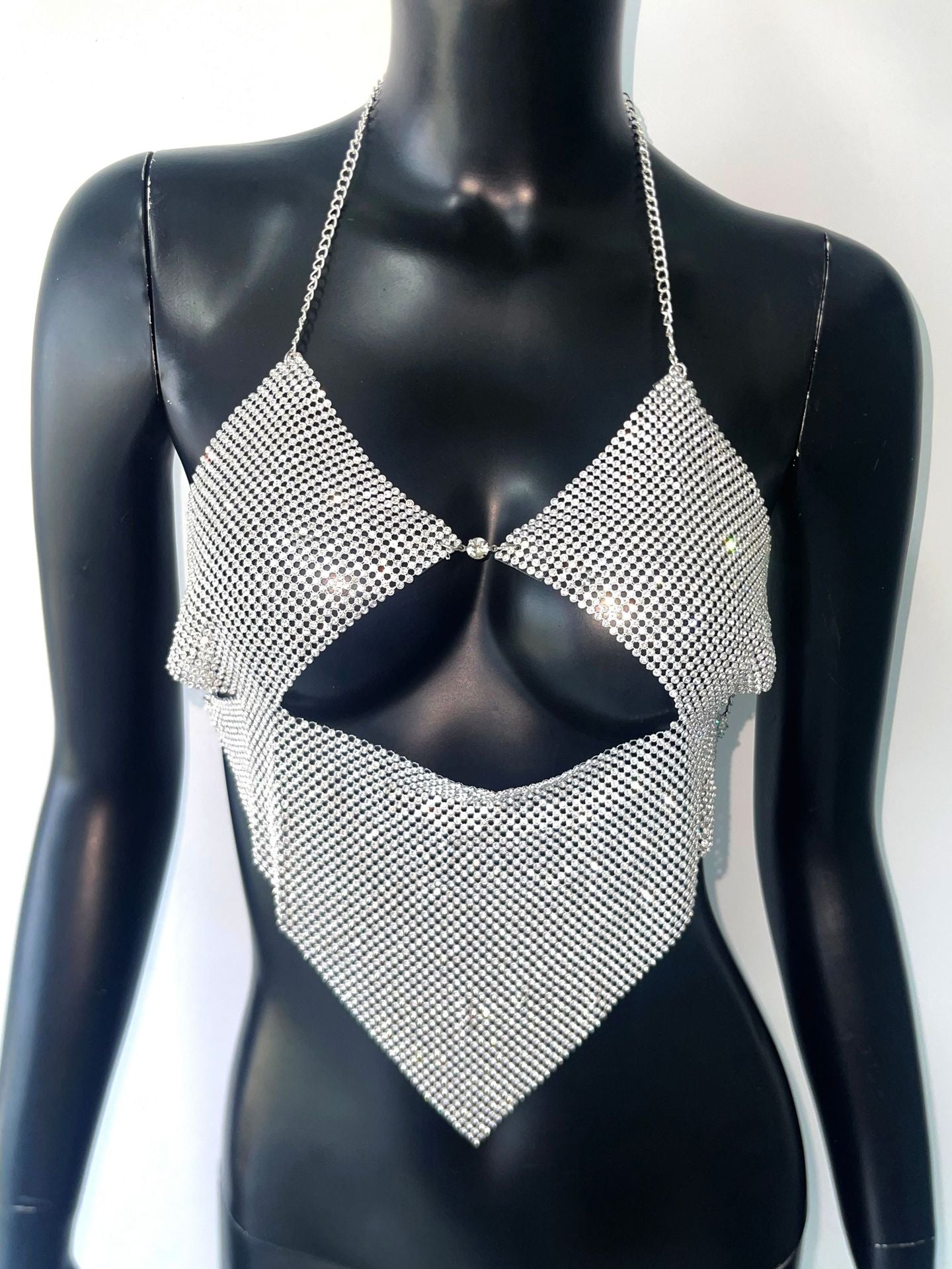 Sexy Camisole Irregular Asymmetric Top Metal Full Diamond Sequined Vest Music Festival Party Camisole Women Clothing Silver