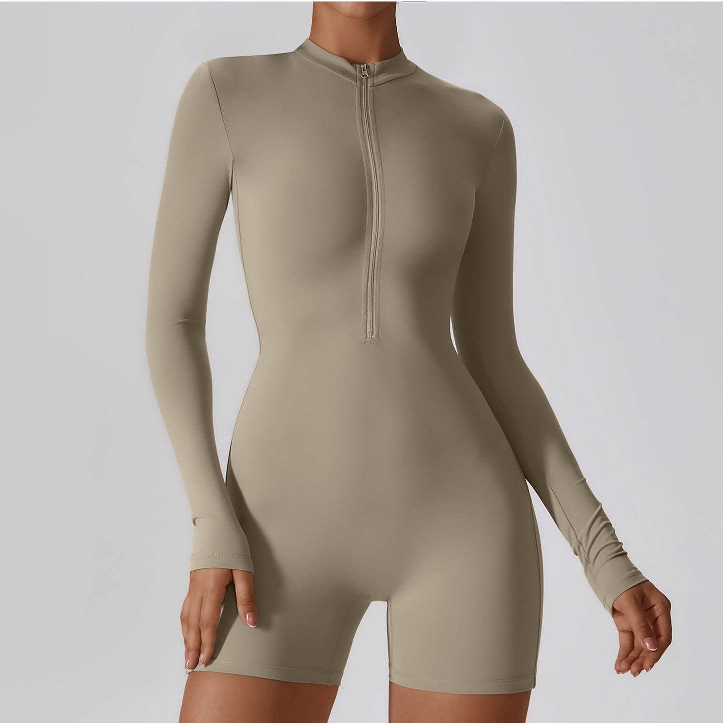 Open Collar Long-Sleeve Zipper One-Piece Dance Fitness Sports Jumpsuit Sexy Tight Yoga Clothes Women Linen