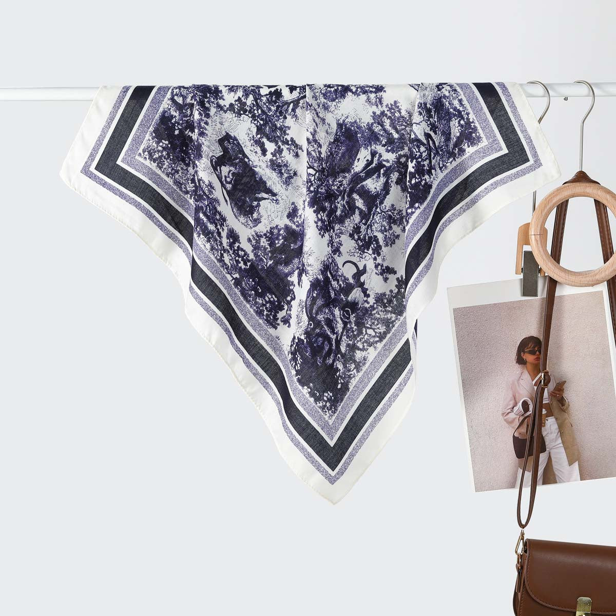 Women Silk Scarf High Grade Velvet Simple Triangular Binder Decoration Small Scarf Live Broadcast One Size Forest-Velvet