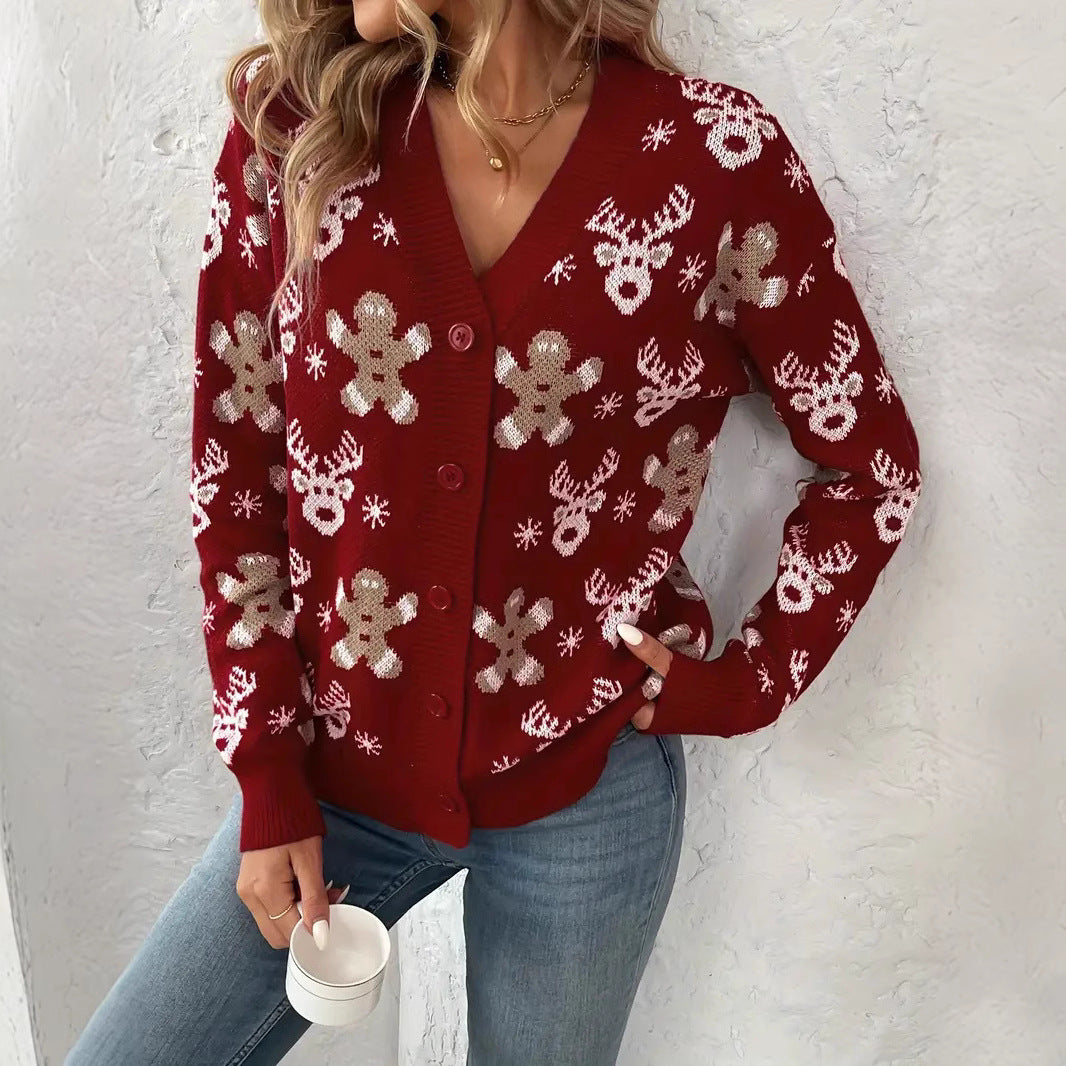 Plus Size Autumn Winter Women Clothing Red Floral Sweater Coat Advanced Knitted Cardigan Top