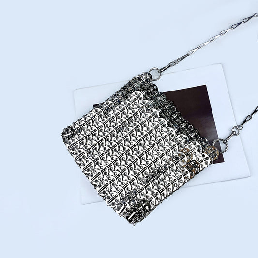 plus Large Silver Metal Sheet Handmade Bag Women Chain Shoulder Crossbody Dual Use Dinner Women Bag