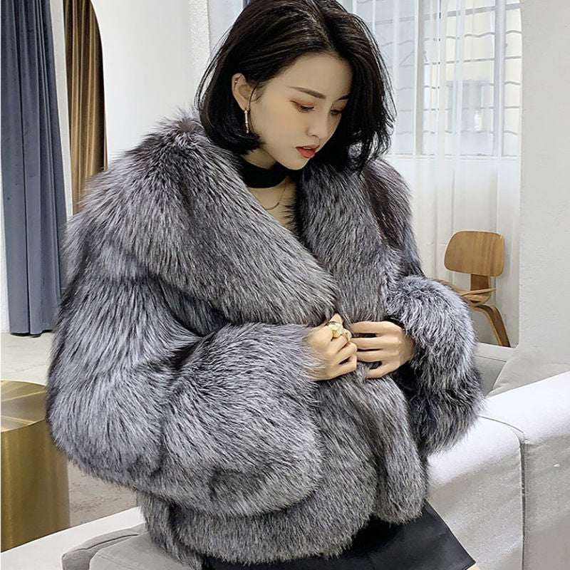 Women Fur Coat Short Faux Fur Whole Fur Coat Autumn Winter Casual Women Jacket