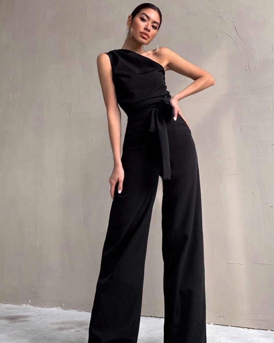 Lace Up Straight Jumpsuit No Belt XL Black