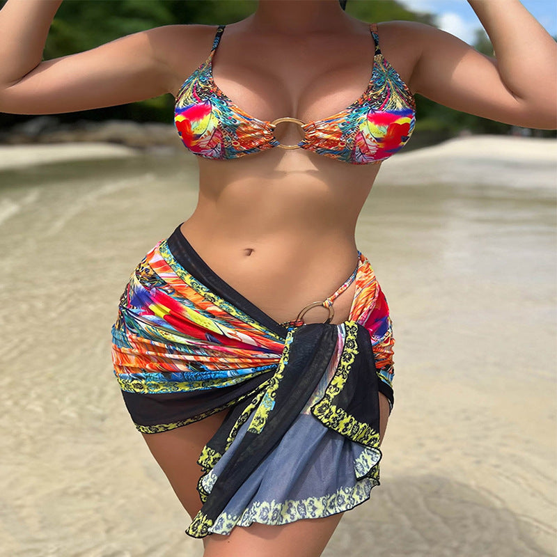 Three Piece Swimsuit Women Bikini Sexy Swimsuit Printed Color