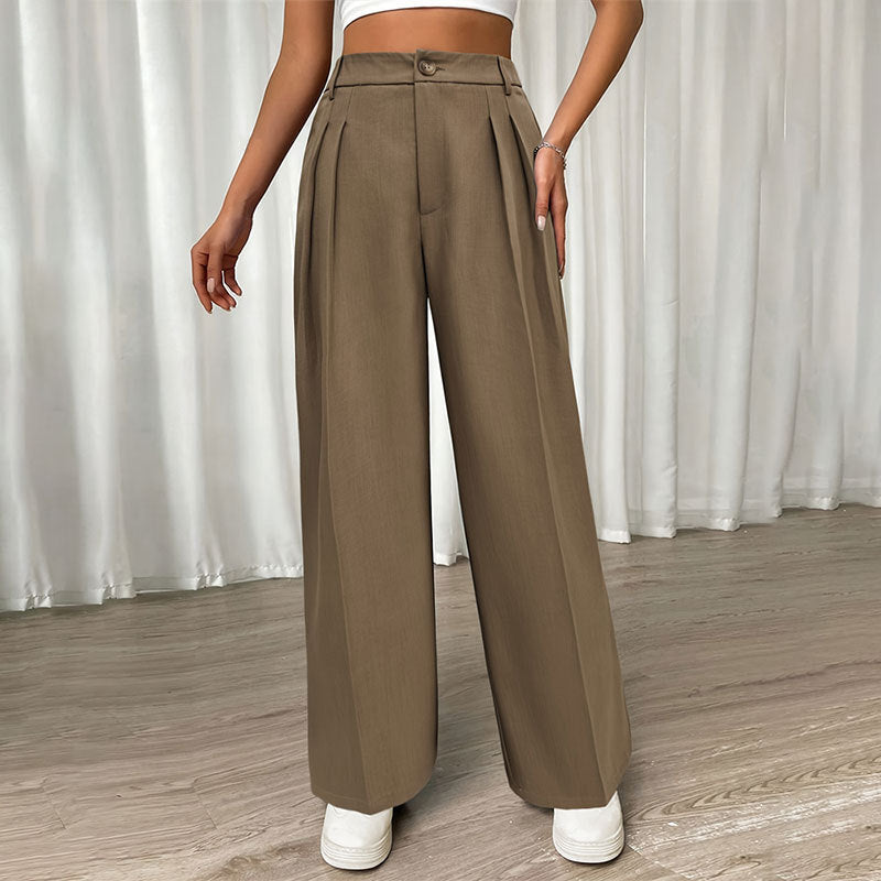 Women Clothing Office Pleated Loose High Waist Straight Pants Casual Pants Solid Color Pants Women Summer Pants Women Khaki