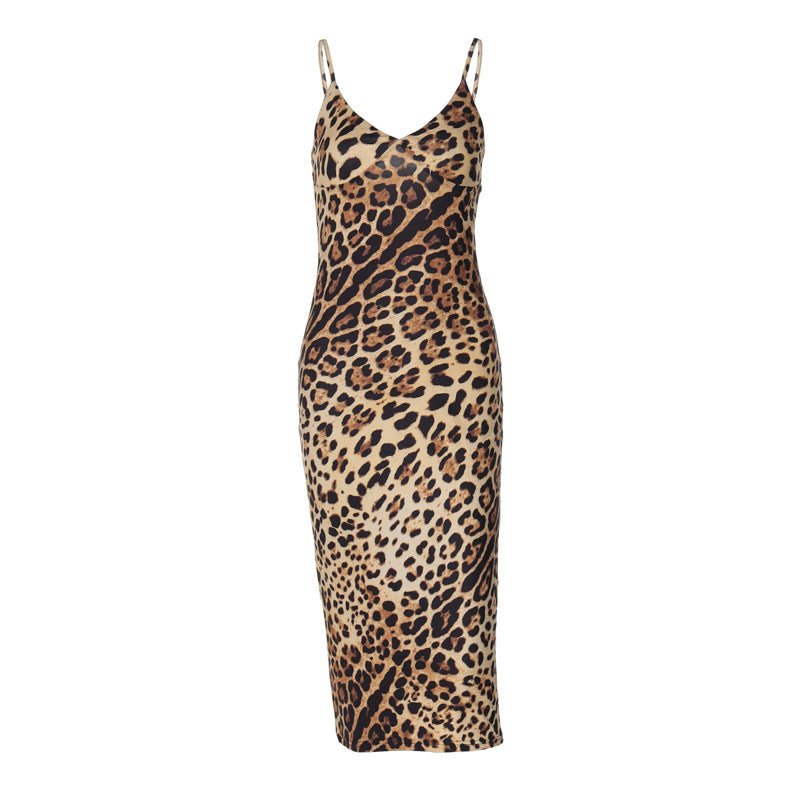 Women Clothing Summer Suspender Backless Dress Sexy Leopard Print Dress