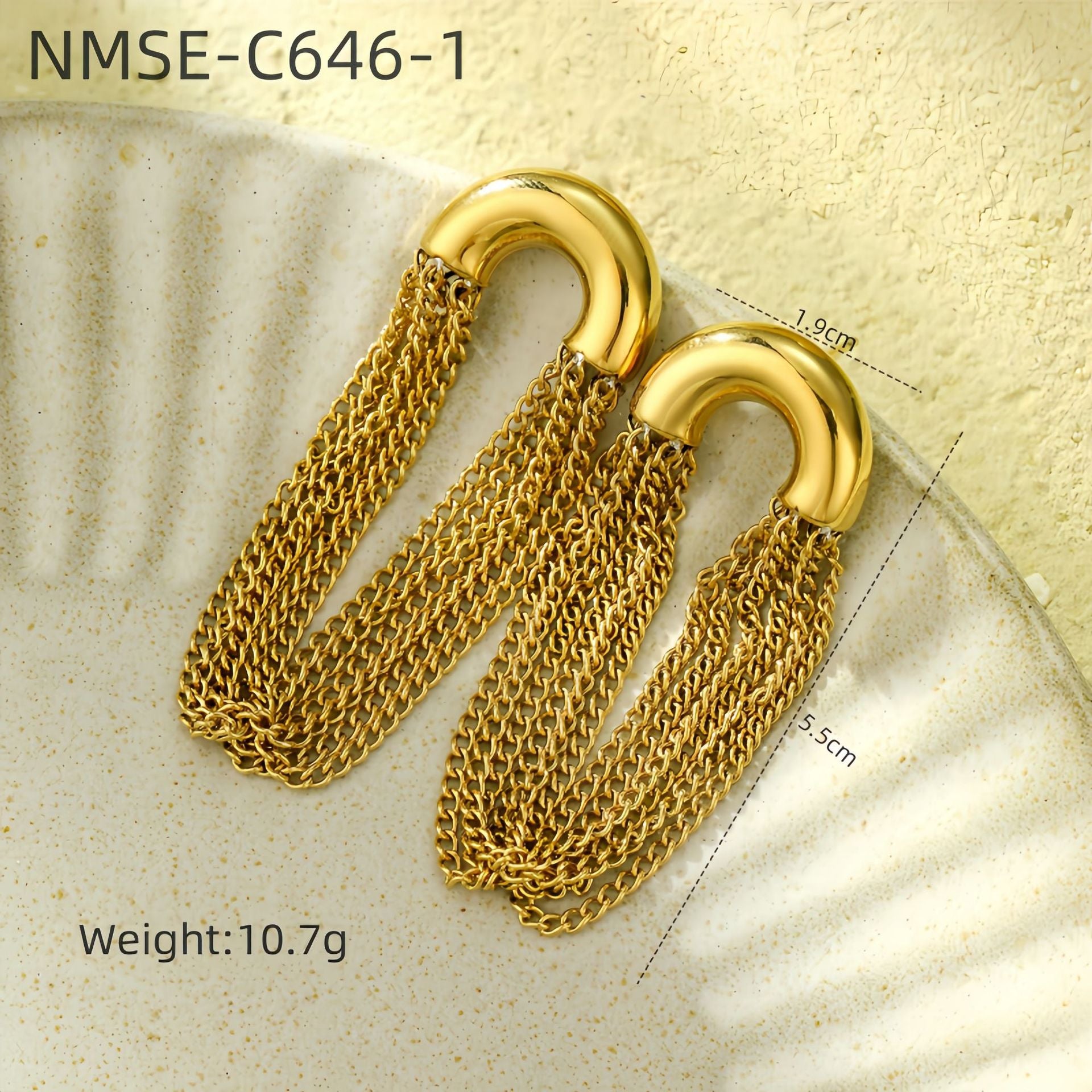 Simple Curved Chain Elegant Long Tassel Stainless Steel Studs C Type Design High-Grade Exquisite Titanium Steel Earrings One Size NMSE-C646-1