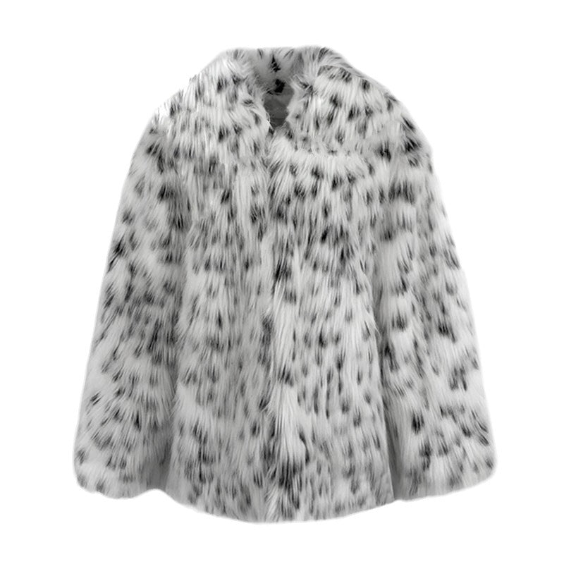 Women Leopard Print Fox Fur Fur Coat Mid-Length Spotted Plush Coat Thick Loose Windbreaker Tide