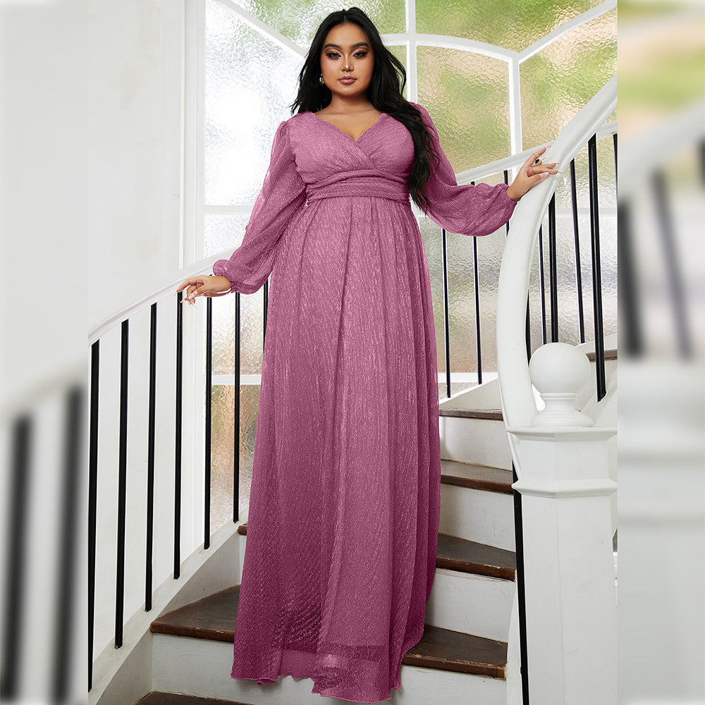 Plus Size Women Long Wedding Party Cocktail Light Luxury Evening Dress Women Purple