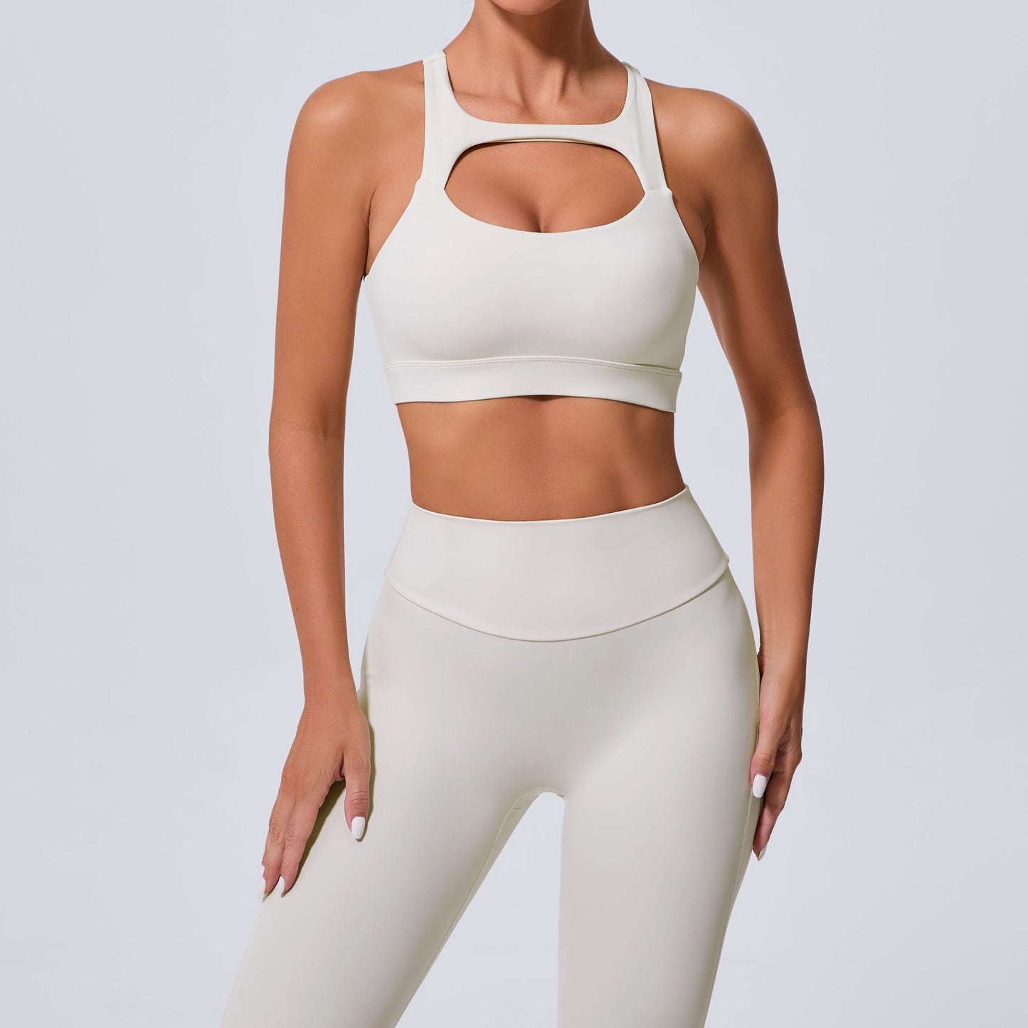 Hollow Out Cutout Beauty Back Tight Yoga Vest Sports Underwear Shockproof Top Pilates Running Outdoors Workout Clothes Ivory