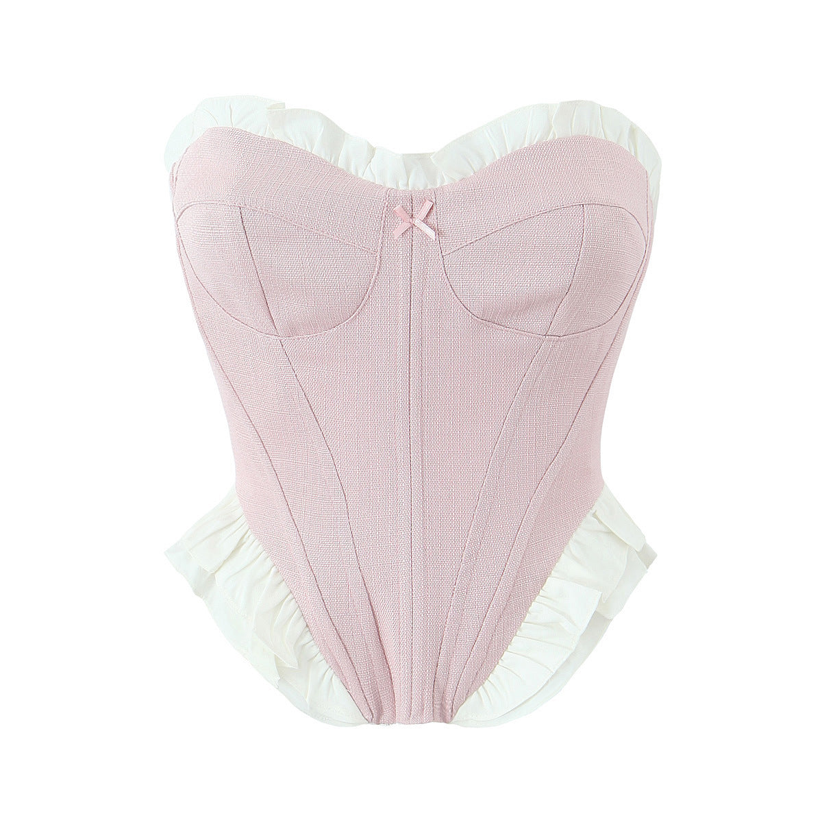 Spring Summer Sexy Tube Top Chic Boning Corset Slim Top Sweet Bow Corset Pink