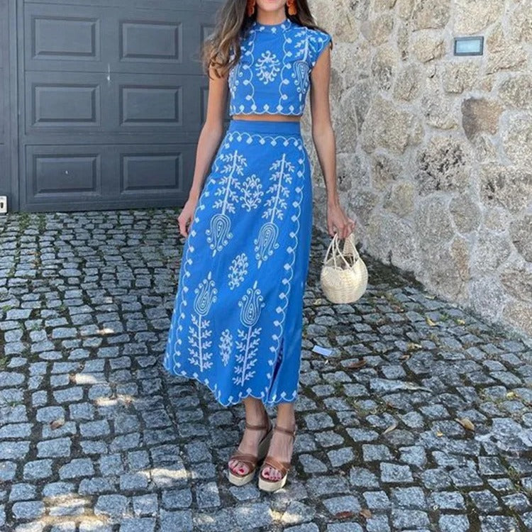 Women Printing Vacation Two Piece Dress Spring Summer