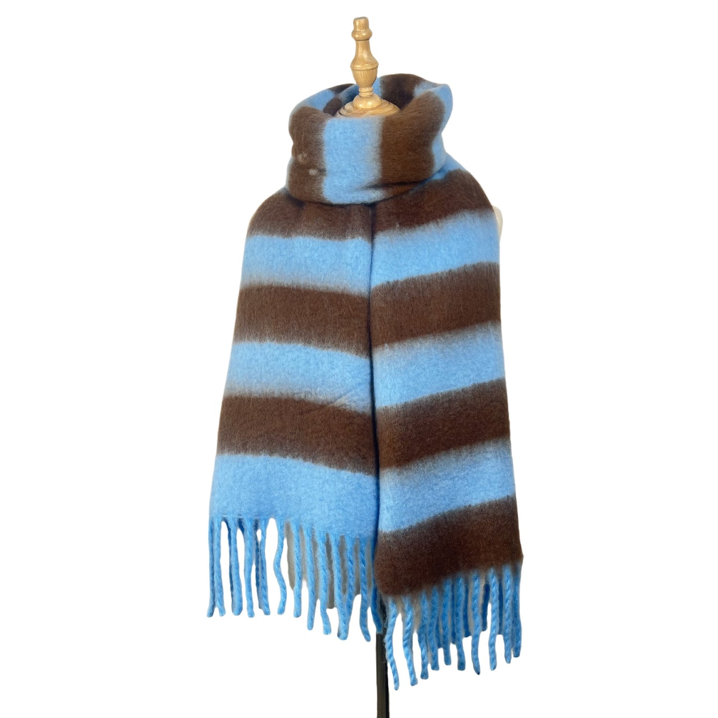 Striped Winter Thickened Warm Scarf Women Simple High End Fringe Bib Shawl One Size Multi5