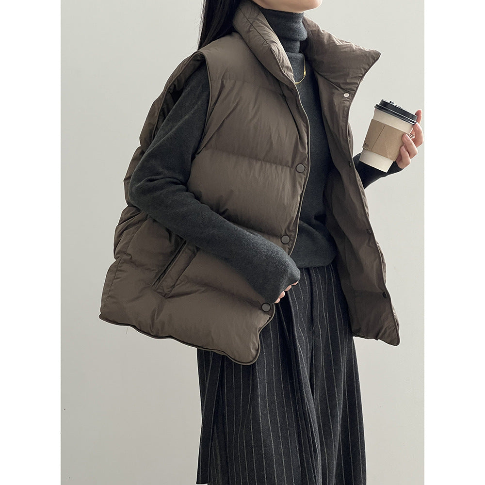 Simple Stand Collar Cotton Vest Autumn Winter Thick Loose Waistcoat Cotton Coat Jacket Women