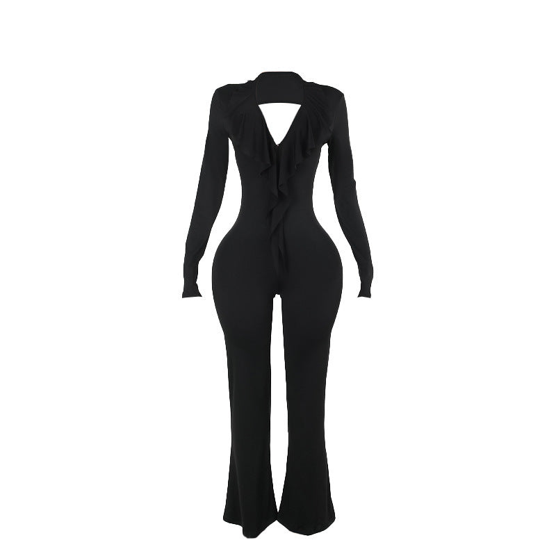 Autumn Street Cool Sexy All Matching Deep V Plunge neck Backless Jumpsuit Women