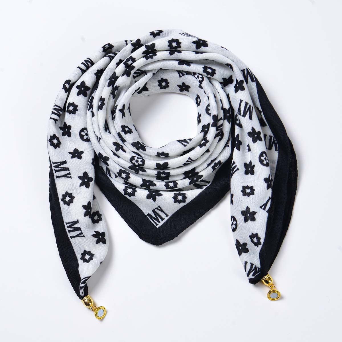 Women Multi Functional All Matching Warm Triangle Neck Protection Scarf High Grade Velvet Decorative Scarf One Size Letter My Black-Magnetic Buckle