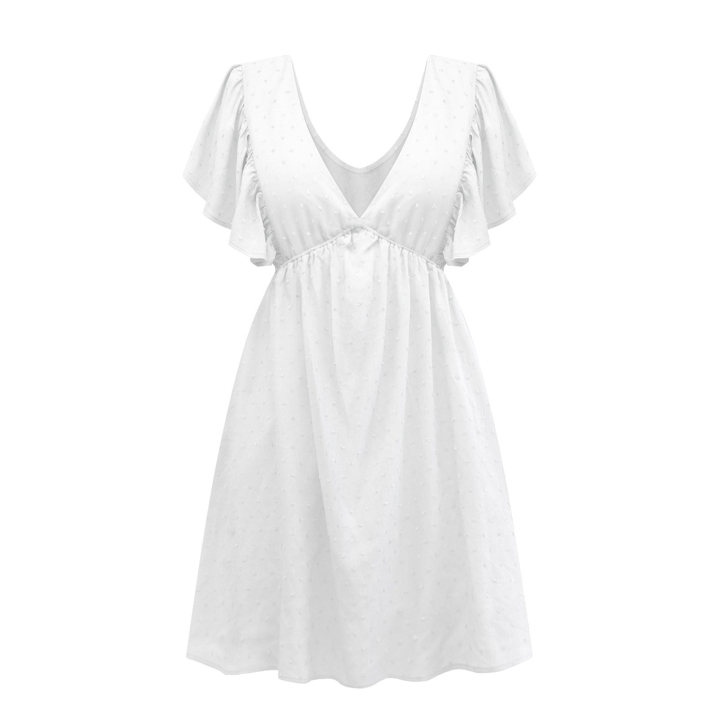 Summer Women Clothing Lotus Leaf Sleeve V-neck Backless T-shirt Dress Loose Casual Dress New White