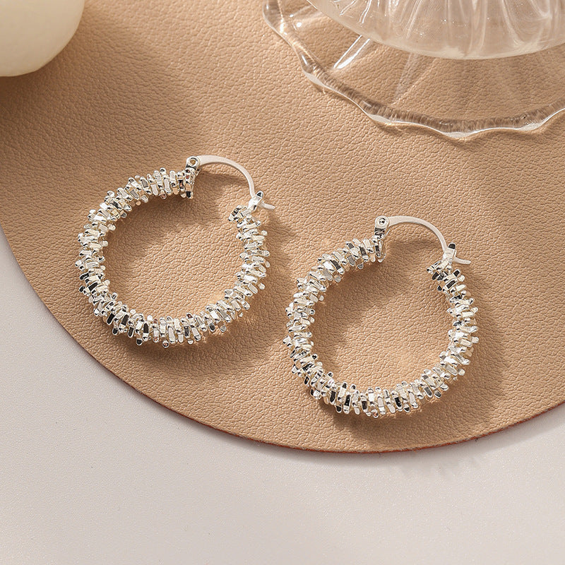 Exaggerated Irregular Asymmetric Big Circle C Shaped Earrings Ear Ring High Sense Design Earrings Women One Size Silver